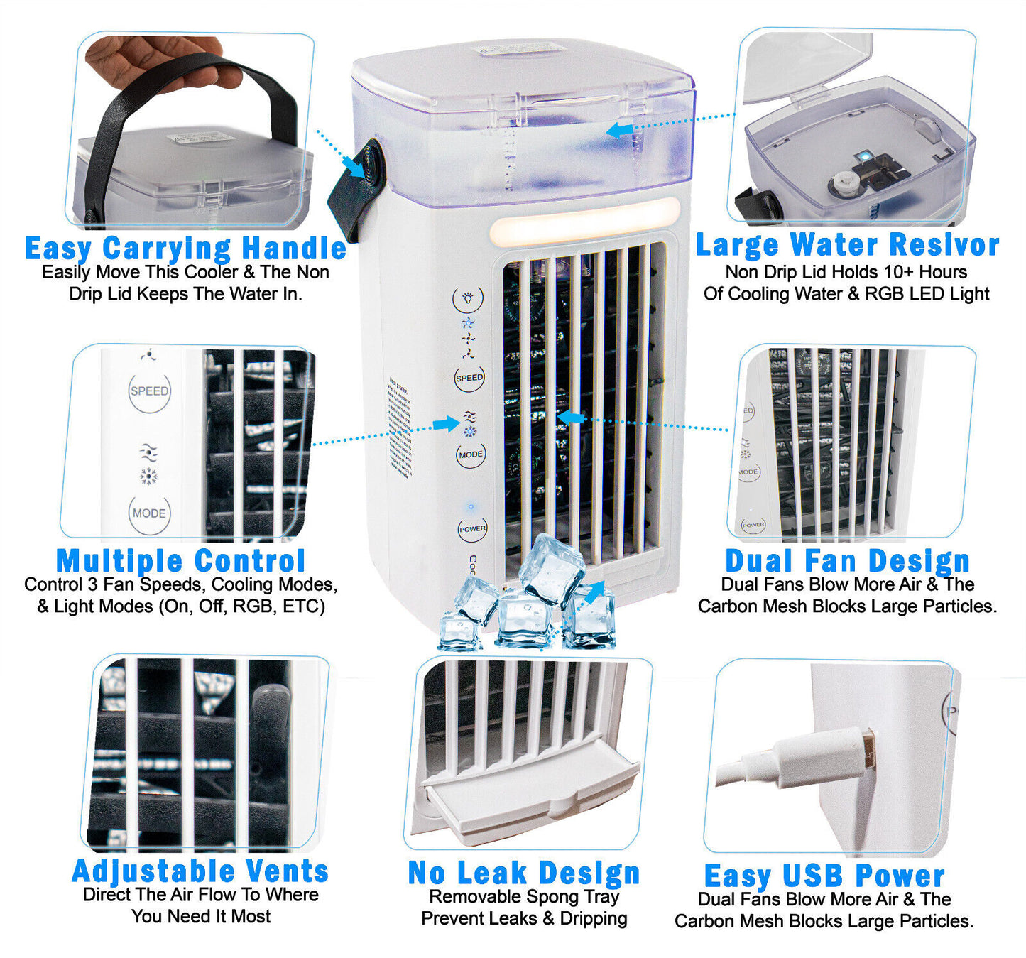Portable Air Conditioner Personal Space Evaporative Air Cooler Mini AC Dual Fans