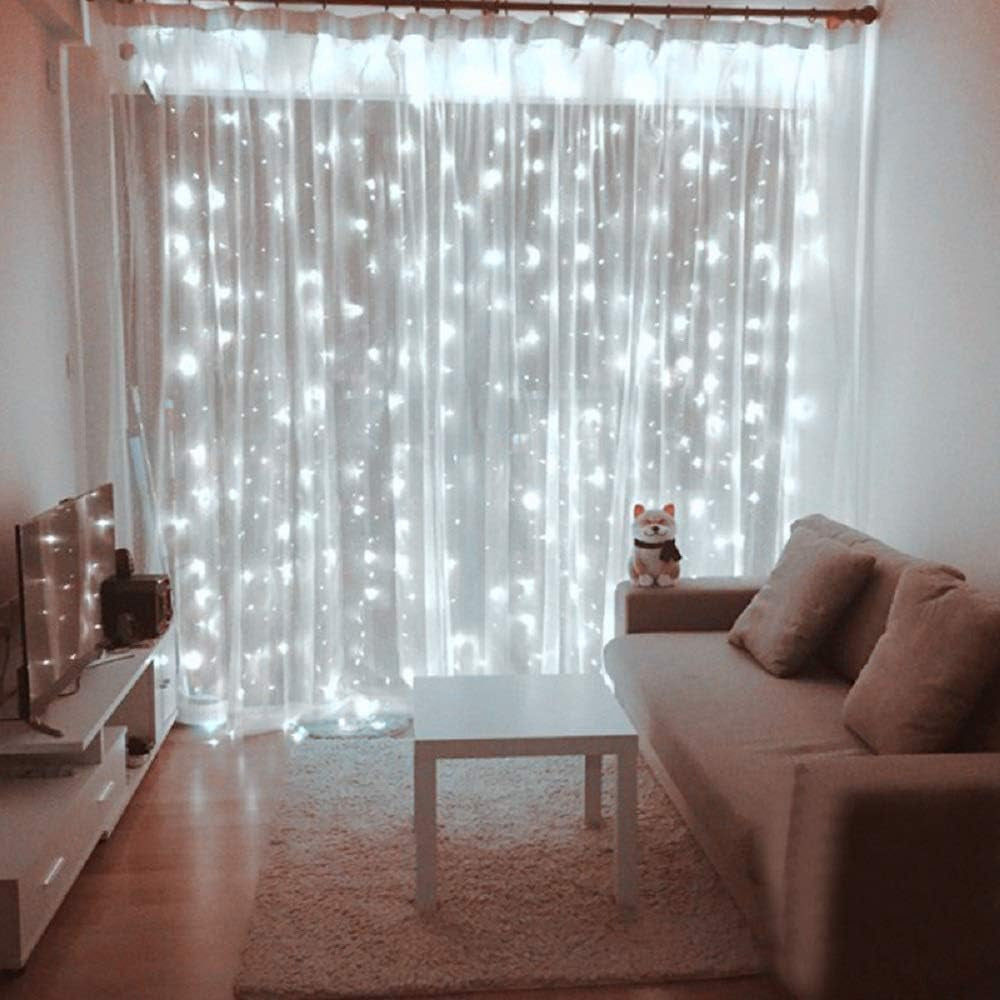 Led Curtain String Lights with Remote for Bedroom Wedding Party Festive Season Propose Marriage (Bright White)