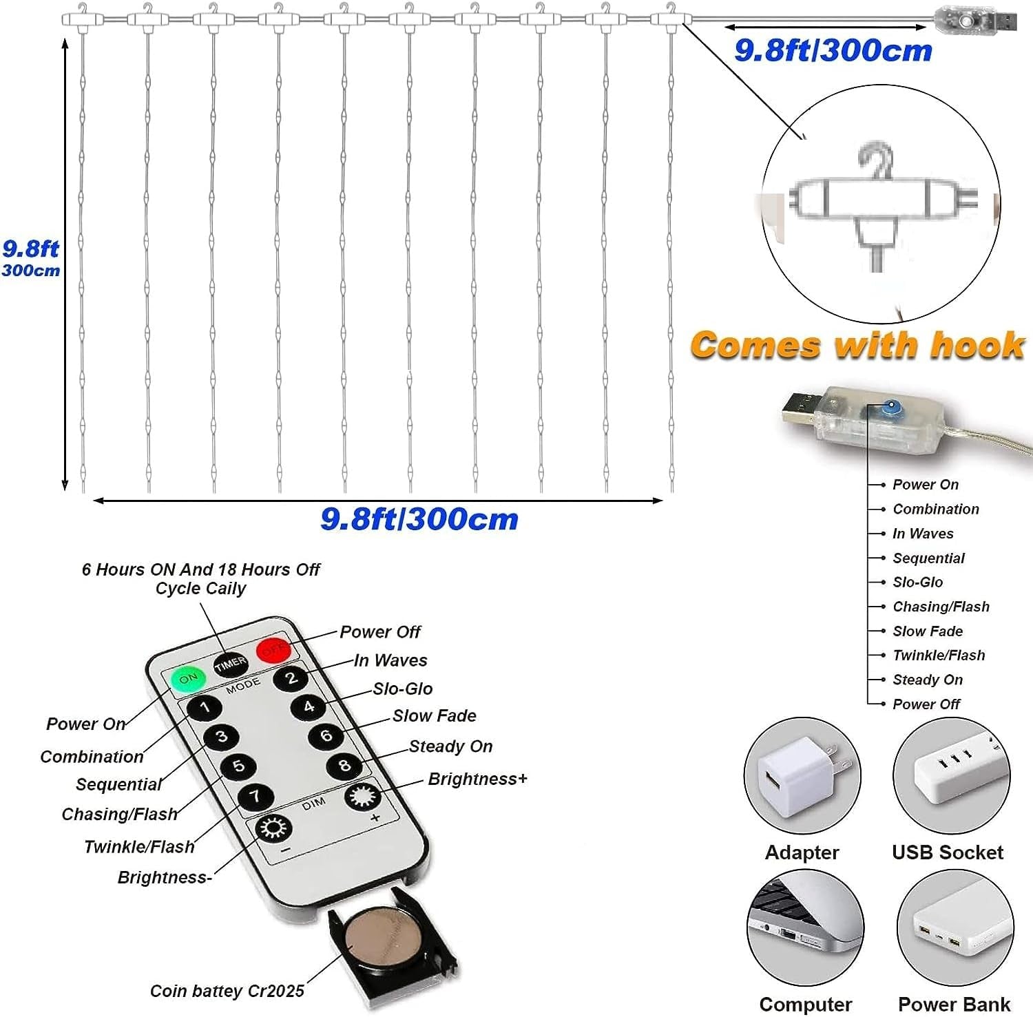 Led Curtain String Lights with Remote for Bedroom Wedding Party Festive Season Propose Marriage (Bright White)