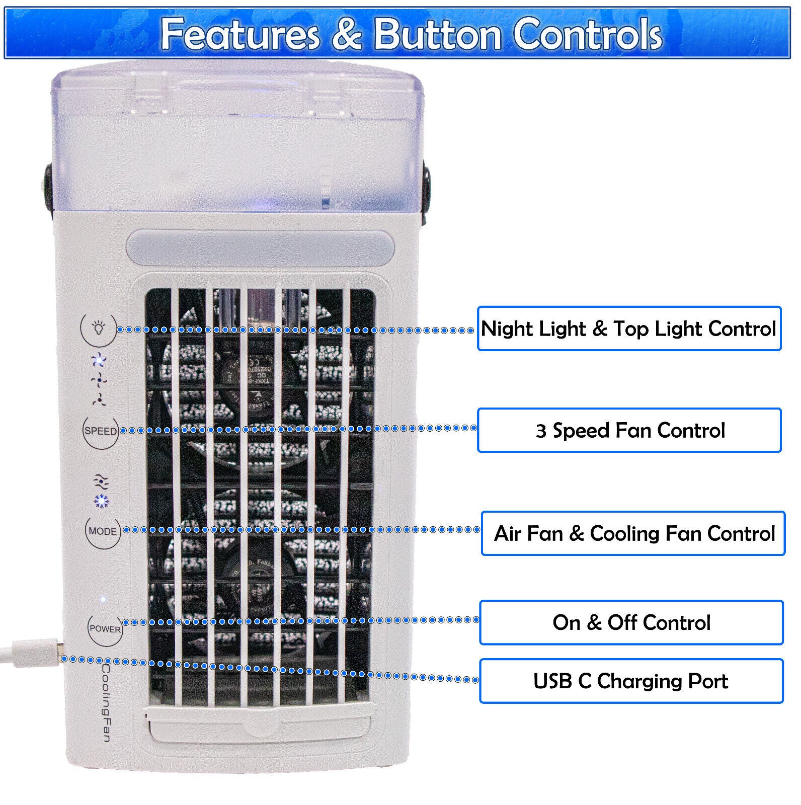 Portable Air Conditioner Personal Space Evaporative Air Cooler Mini AC Dual Fans